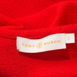 Tory Burch Red Textured Crepe Keyhole Detail Top S