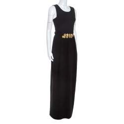 Tory Burch Black Embellished Crepe Criss Cross Back Sleeveless Gown S