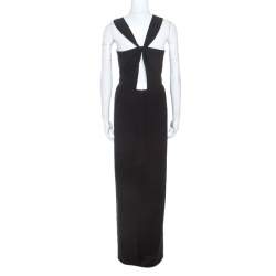 Tory Burch Black Embellished Crepe Criss Cross Back Sleeveless Gown S