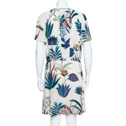 Pre Owned Tory Burch Cream White Silk Printed Dress M