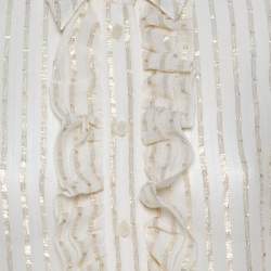 مملوكة مسبقًا Tory Burch Cream Lurex Striped Silk Ruffled Shirt M