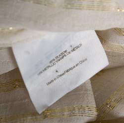 مملوكة مسبقًا Tory Burch Cream Lurex Striped Silk Ruffled Shirt M