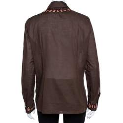 Pre Owned Tory Burch Brown Cotton Embroidered Button Front Shirt L