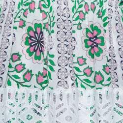 Pre Owned Tory Burch White Garden Party Printed Silk Smocked Tiered Top M