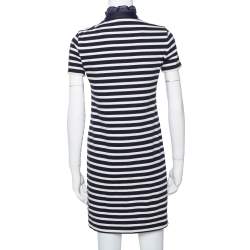 Pre Owned Tory Burch navy Blue & White Striped Cotton Ruffled Collar T-Shirt Dress XS