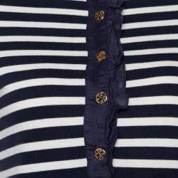 Pre Owned Tory Burch navy Blue & White Striped Cotton Ruffled Collar T-Shirt Dress XS