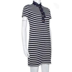 Pre Owned Tory Burch navy Blue & White Striped Cotton Ruffled Collar T-Shirt Dress XS