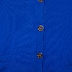 Pre Owned Tory Burch Royal Blue Wool Button Front Madeline Cardigan L
