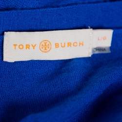 Pre Owned Tory Burch Royal Blue Wool Button Front Madeline Cardigan L