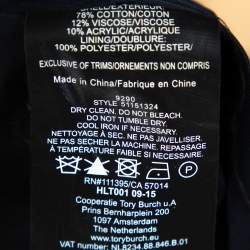 Pre Owned Tory Burch Navy Blue & White Textured Cotton Geometric Embroidered Burlap Mini Skirt M