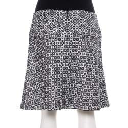 Pre Owned Tory Burch Navy Blue & White Textured Cotton Geometric Embroidered Burlap Mini Skirt M