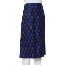 Pre Owned Tory Burch Navy Blue Jacquard A-Line Skirt S