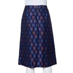 Pre Owned Tory Burch Navy Blue Jacquard A-Line Skirt S