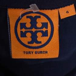 Pre Owned Tory Burch Navy Blue Jacquard A-Line Skirt S