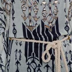 Pre Owned Tory Burch White Anchor Printed Cotton Belted Kaftan Dress M