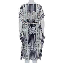 Pre Owned Tory Burch White Anchor Printed Cotton Belted Kaftan Dress M