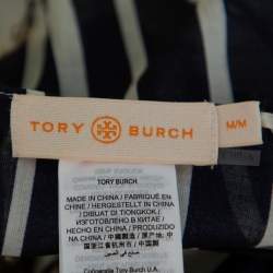 Pre Owned Tory Burch White Anchor Printed Cotton Belted Kaftan Dress M