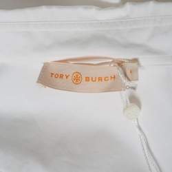 Pre Owned Tory Burch White Cotton Scalloped Ruffled Trim Shirt Dress S