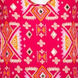 Tory Burch Pink Batik Printed Cotton Embellished Oversized Top S