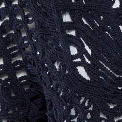 Pre Owned Tory Burch Navy Blue Crochet Open Front Shrug XL