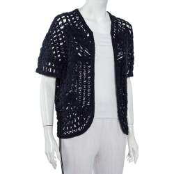 Pre Owned Tory Burch Navy Blue Crochet Open Front Shrug XL