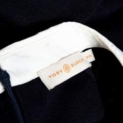 Tory Burch Navy Blue Wool Contrast Paneled Collared Sweater M