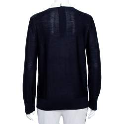 Tory Burch Navy Blue Wool Contrast Paneled Collared Sweater M