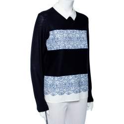 Tory Burch Navy Blue Wool Contrast Paneled Collared Sweater M