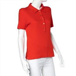 مملوكة مسبقًا Tory Burch Red Cotton Knit Polo T-Shirt L