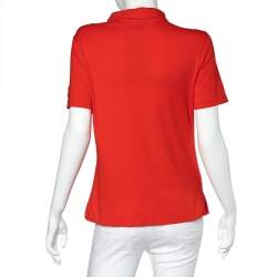 مملوكة مسبقًا Tory Burch Red Cotton Knit Polo T-Shirt L