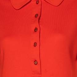 مملوكة مسبقًا Tory Burch Red Cotton Knit Polo T-Shirt L