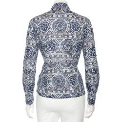 Tory Burch Blue & White Printed Cotton Buttoned Front Shirt M