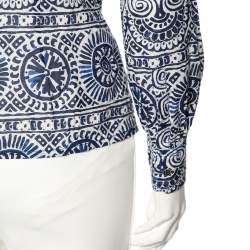 Tory Burch Blue & White Printed Cotton Buttoned Front Shirt M