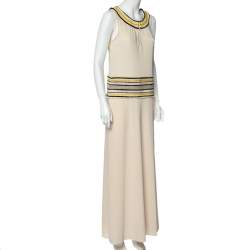 Pre Owned Tory Burch Cream Jersey Beaded Daria Sleeveless Dress S