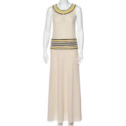Pre Owned Tory Burch Cream Jersey Beaded Daria Sleeveless Dress S
