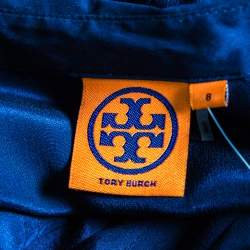 Pre Owned Tory Burch Navy Blue Cotton Emmanuelle Belted Shirt Dress M