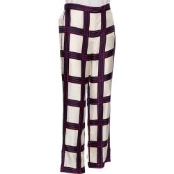 Tory Burch Navy Blue Valley Plaid Silk Harper Pant M