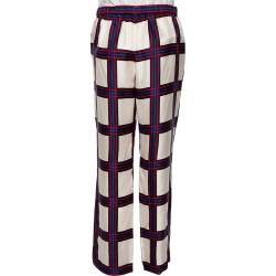 Tory Burch Navy Blue Valley Plaid Silk Harper Pant M