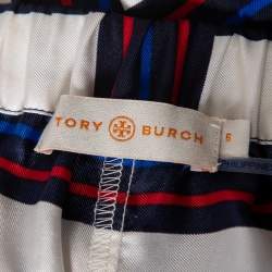 Tory Burch Navy Blue Valley Plaid Silk Harper Pant M