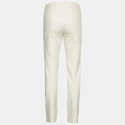 Pre Owned Tory Burch Ivory Stretch Cotton Vanner Fitted Trousers S/Waist - 31"