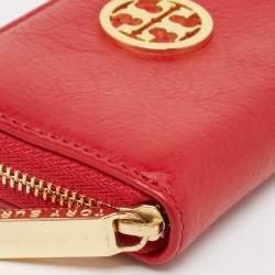 Pre Owned Tory Burch Red Leather Robinson Zip Around Coin Purse