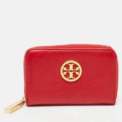 Pre Owned Tory Burch Red Leather Robinson Zip Around Coin Purse