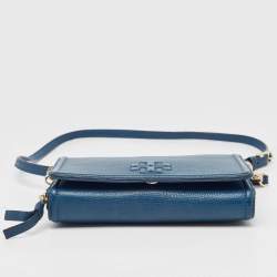 Pre Owned Tory Burch Blue Leather Thea Crossbody Bag
