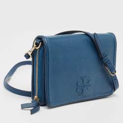 Pre Owned Tory Burch Blue Leather Thea Crossbody Bag