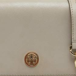 Tory Burch Light Grey Leather Robinson Wallet On Chain