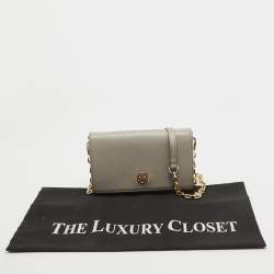 Tory Burch Light Grey Leather Robinson Wallet On Chain