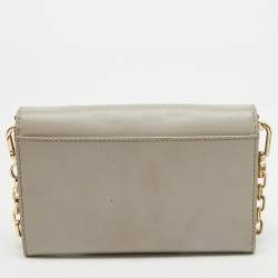 Tory Burch Light Grey Leather Robinson Wallet On Chain