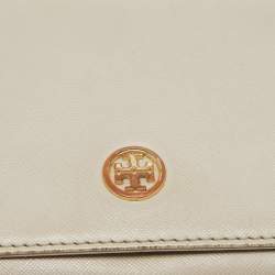 Tory Burch Light Grey Leather Robinson Wallet On Chain