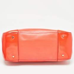 Pre Owned Tory Burch Red Patent and Leather Large Double Zip Robinson Tote