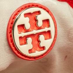 Pre Owned Tory Burch Red Patent and Leather Large Double Zip Robinson Tote